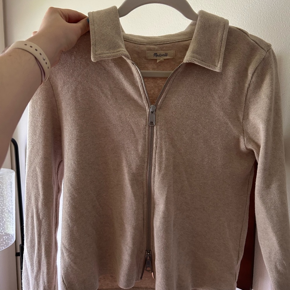 Madewell Tan Ribbed Zip-Up Sweater